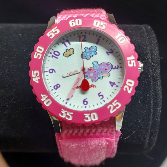 Red Balloon Kid's Pink Butterfly Watch Time Teaching Watch Nylon Velcro Brand - Picture 1 of 10